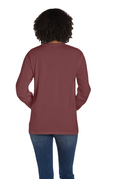 Unisex 100% Ringspun Cotton Garment-Dyed Long-Sleeve T-Shirt with Pocket - Cayenne