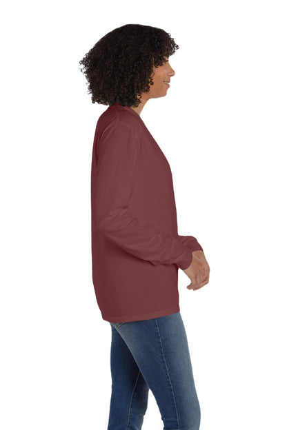Unisex 100% Ringspun Cotton Garment-Dyed Long-Sleeve T-Shirt with Pocket - Cayenne