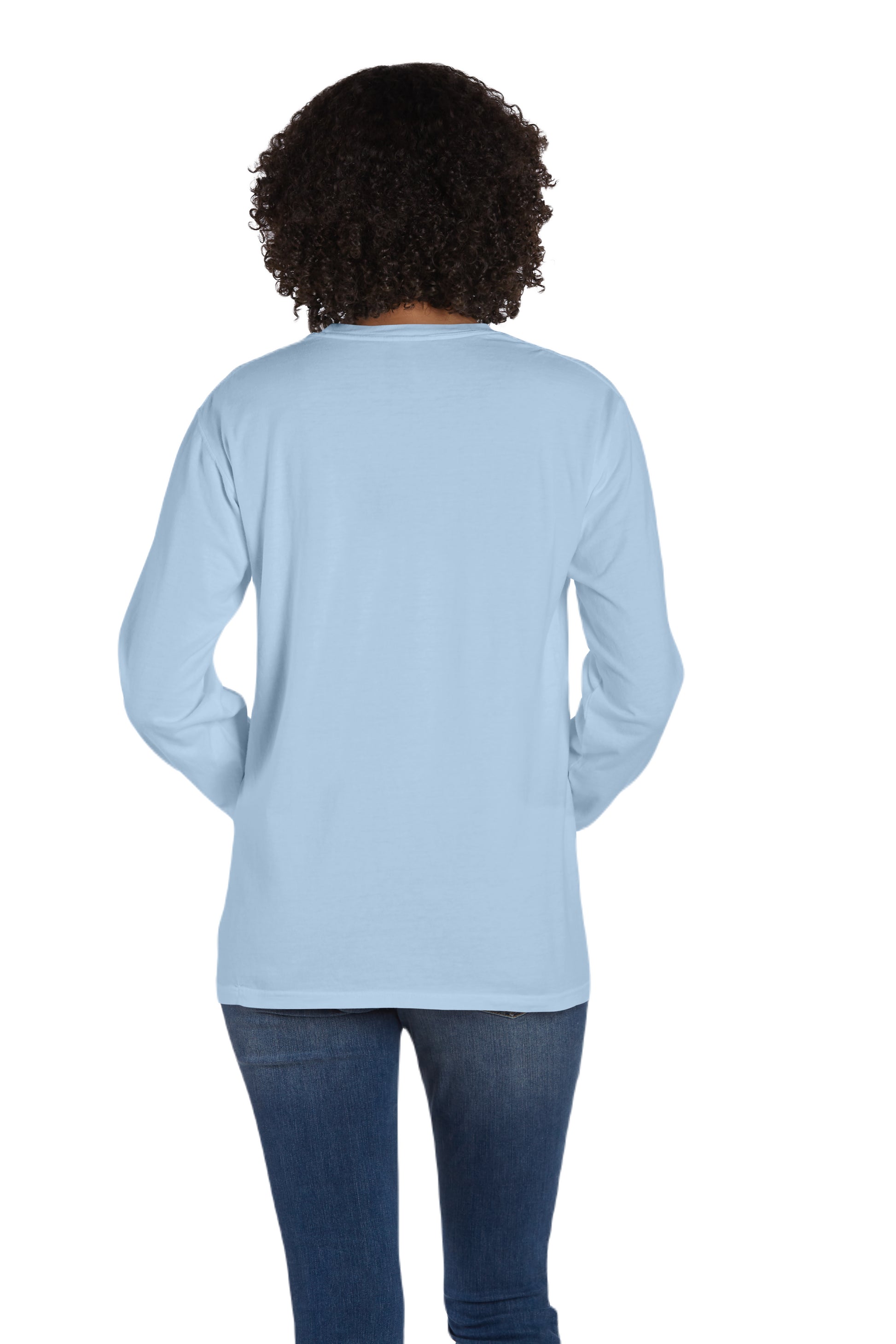 Unisex 100% Ringspun Cotton Garment-Dyed Long-Sleeve T-Shirt with Pocket - Soothing Blue