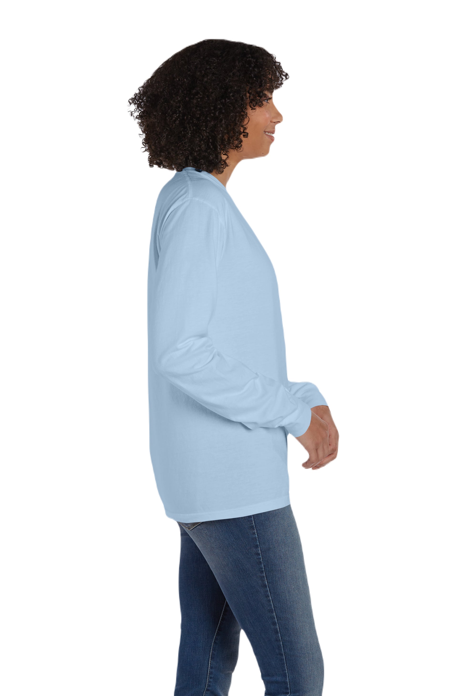 Unisex 100% Ringspun Cotton Garment-Dyed Long-Sleeve T-Shirt with Pocket - Soothing Blue