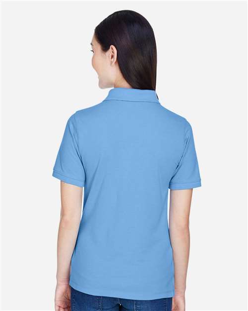 Harriton M265W Light College Blue — on model back