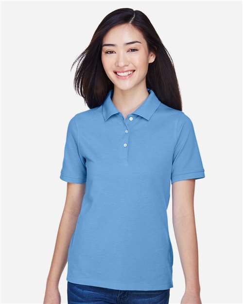 Harriton M265W Light College Blue — on model front