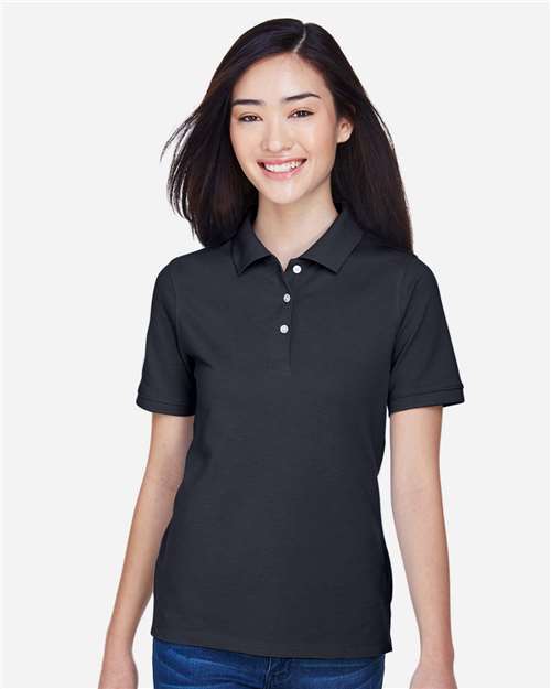 Harriton M265W Navy — on model front