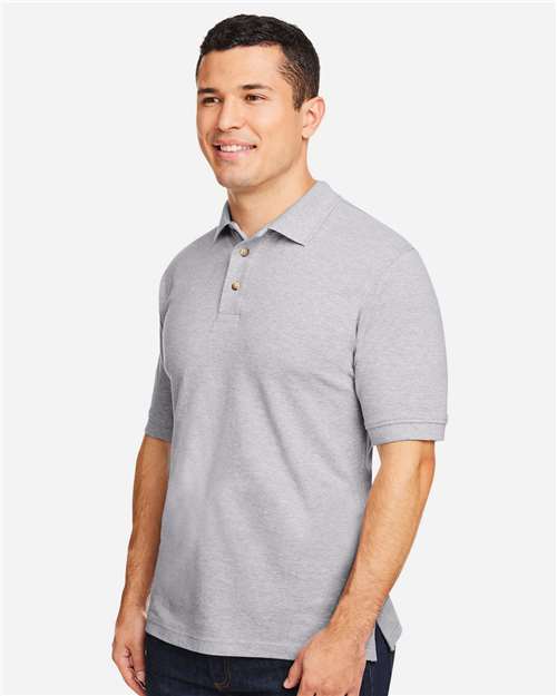 Harriton M200 Grey Heather — on model side