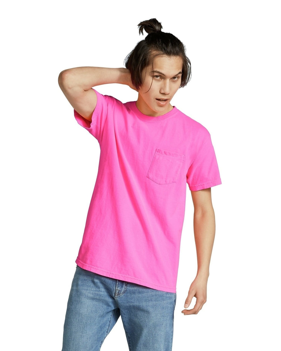 Unisex Heavyweight RS Pocket T-Shirt - Neon Pink