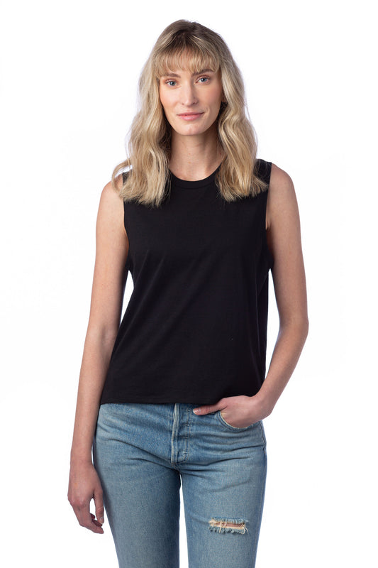 Women's Cotton Jersey Go-To Crop Muscle Tank - Black