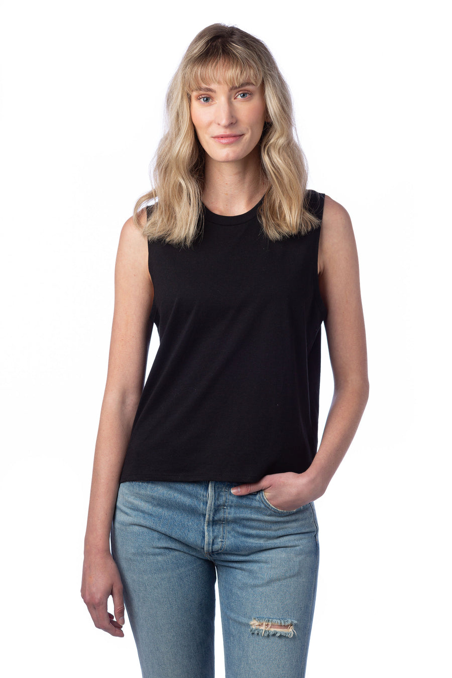 Women's Cotton Jersey Go-To Crop Muscle Tank - Black