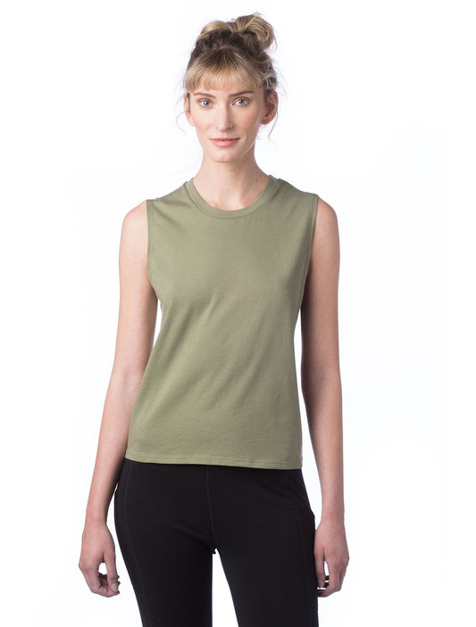 Women's Cotton Jersey Go-To Crop Muscle Tank - Military