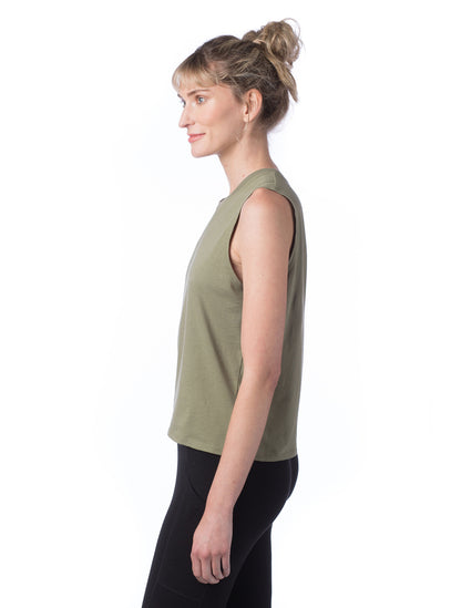 Women's Cotton Jersey Go-To Crop Muscle Tank - Military