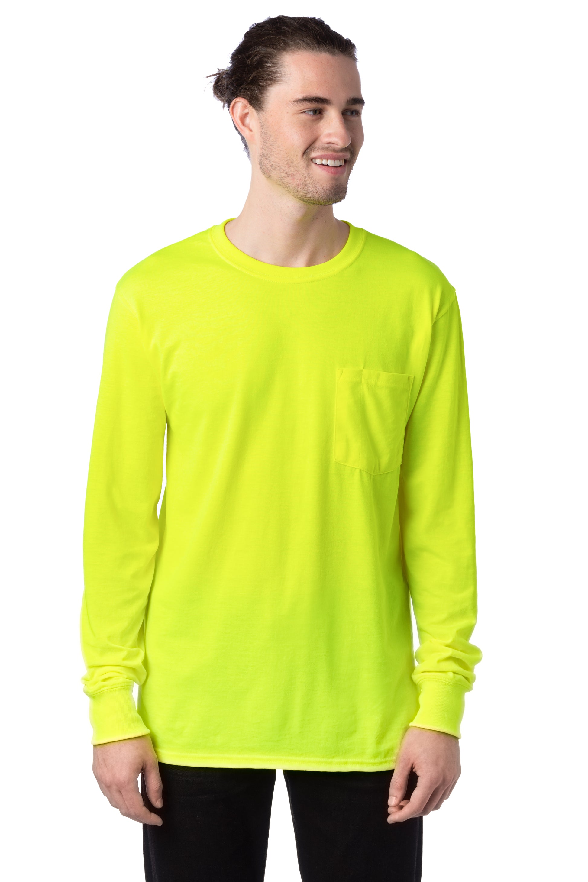 Workwear Long Sleeve Pocket Tee - Safety Green