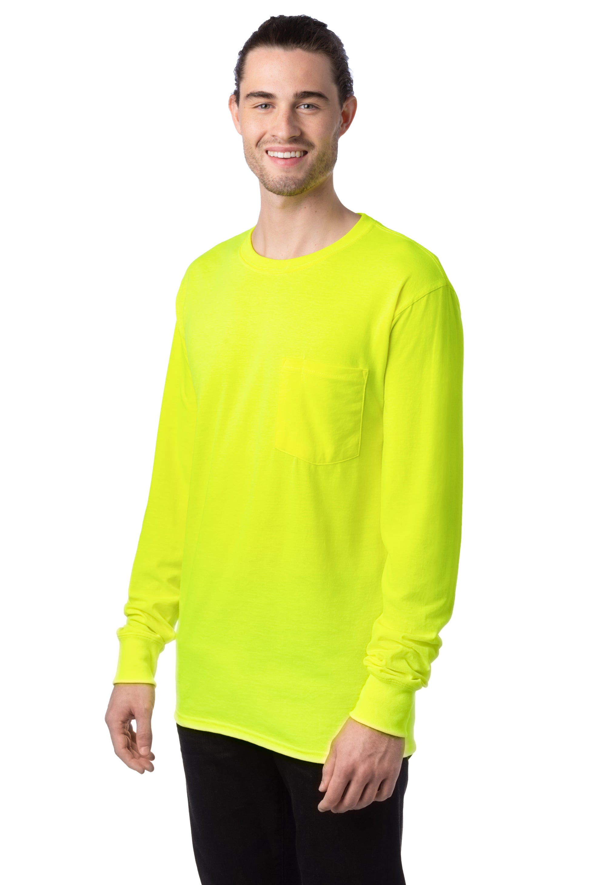 Workwear Long Sleeve Pocket Tee - Safety Green