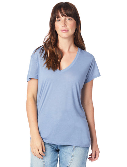Women's Slinky-Jersey V-Neck T-Shirt - Stonewash Blue