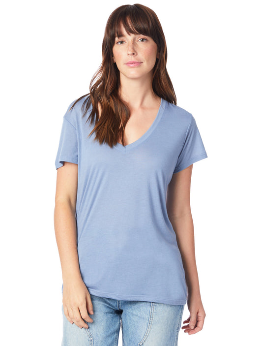 Women's Slinky-Jersey V-Neck T-Shirt - Stonewash Blue