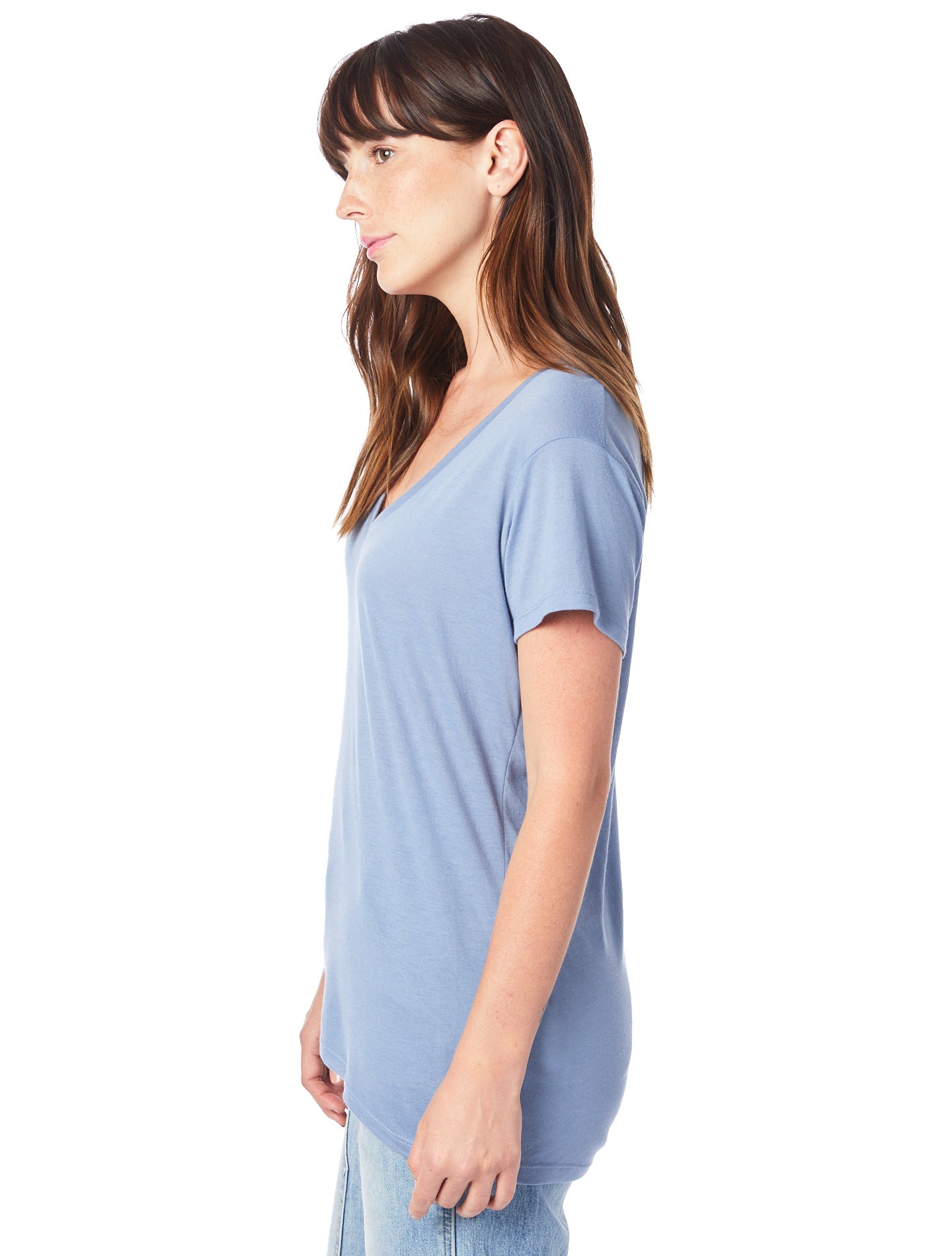Women's Slinky-Jersey V-Neck T-Shirt - Stonewash Blue