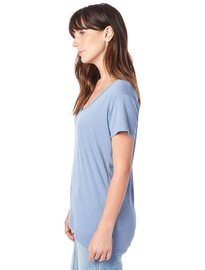 Women's Slinky-Jersey V-Neck T-Shirt - Stonewash Blue