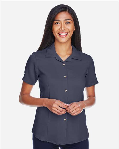 Harriton M570W Navy — on model front