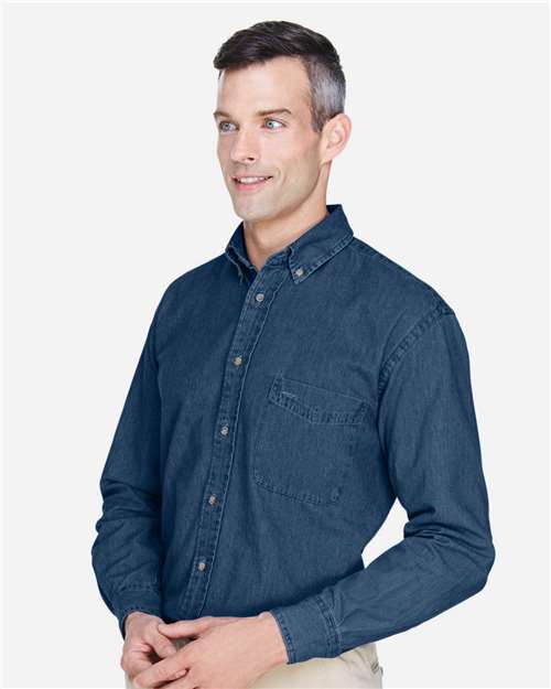 Harriton M550 Dark Denim — on model side