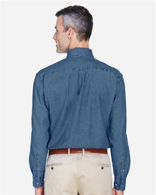 Harriton M550 Light Denim — on model back