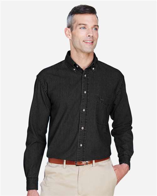 Harriton M550 Washed Black — on model front