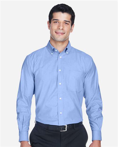 Harriton M600 Light Blue — on model front