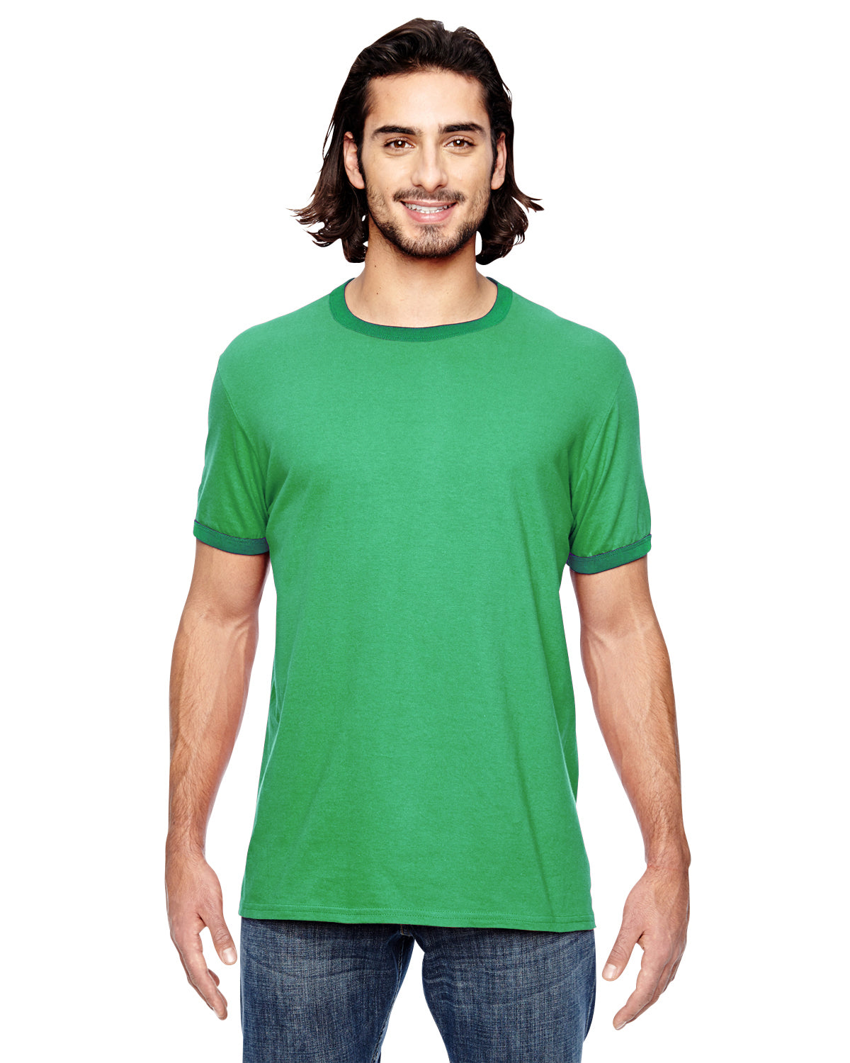 Unisex Lightweight Ringer T-Shirt - Heather Green / Kelly Green