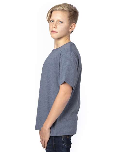 Threadfast Apparel 600A Navy Heather — on model side