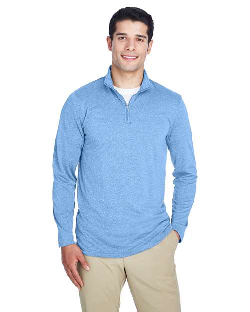 UltraClub 8618 Columbia Blue Heather — on model front