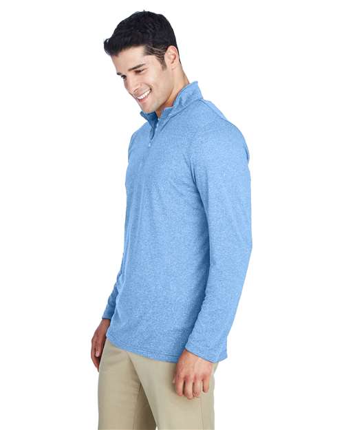UltraClub 8618 Columbia Blue Heather — on model side