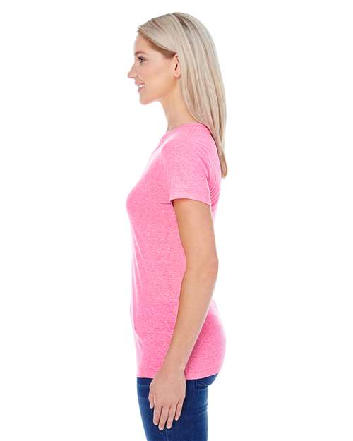 Threadfast Apparel 202A Neon Pink Triblend — on model side