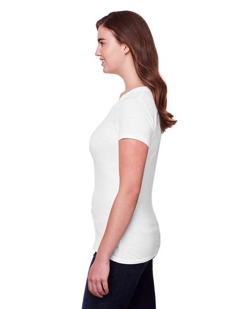 Threadfast Apparel 202A Solid White Triblend — on model side