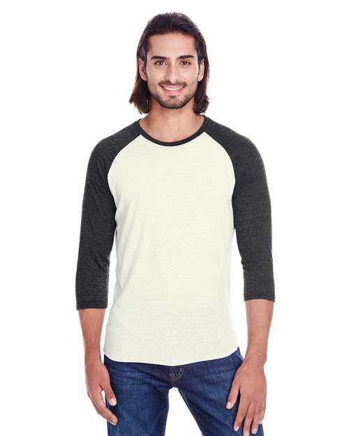 Threadfast Apparel 302G Cream/ Black Triblend — on model front
