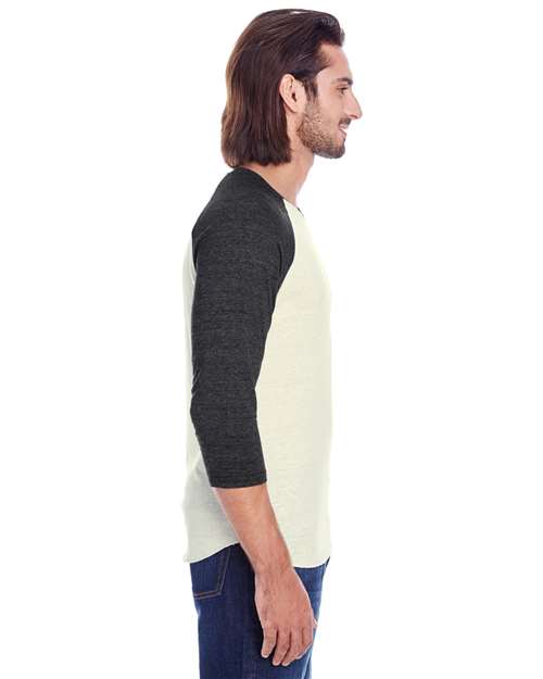 Threadfast Apparel 302G Cream/ Black Triblend — on model side