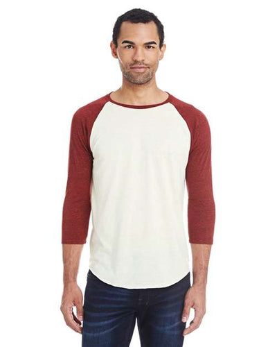 Threadfast Apparel 302G Cream/ Cardinal Black Triblend — on model front