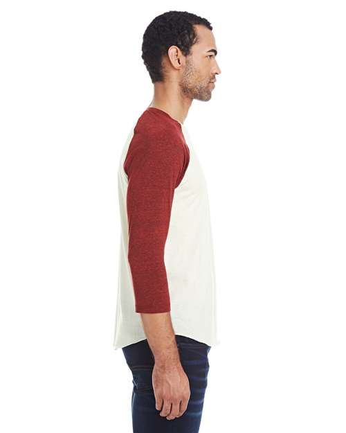 Threadfast Apparel 302G Cream/ Cardinal Black Triblend — on model side