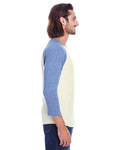 Threadfast Apparel 302G Cream/ Navy Triblend — on model side