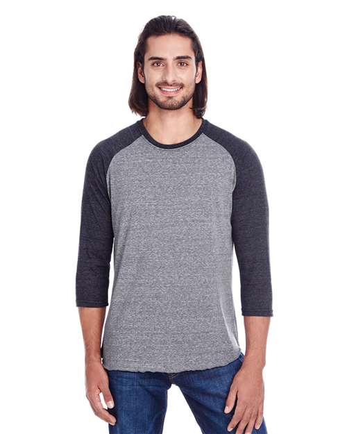 Threadfast Apparel 302G Grey/ Black Triblend — on model front