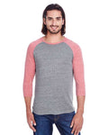 Threadfast Apparel 302G Grey/ Red Triblend — on model front