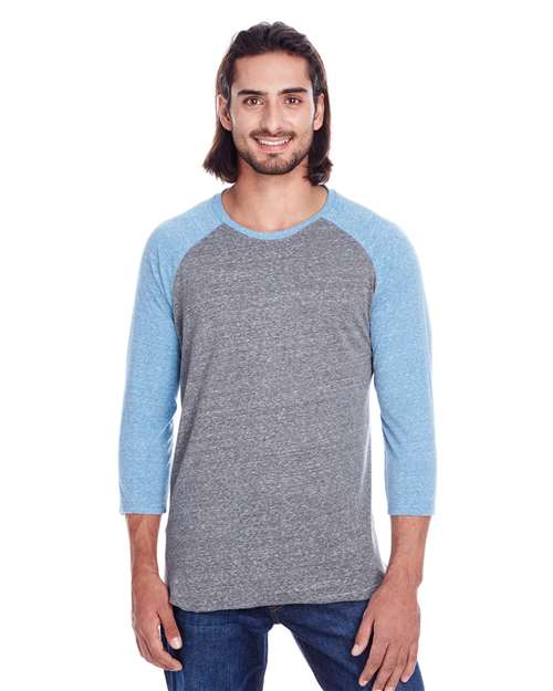 Threadfast Apparel 302G Grey/ Royal Triblend — on model front