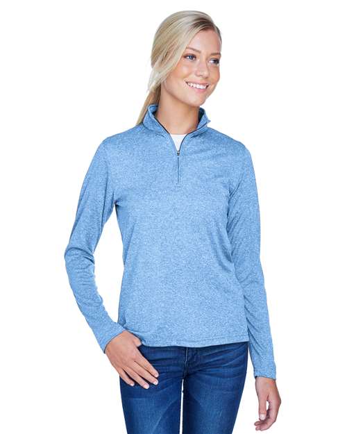 UltraClub 8618W Columbia Blue Heather — on model front