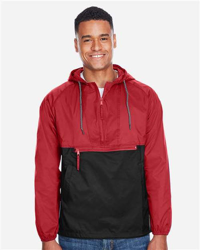 Harriton M750 Red/ Black — on model front