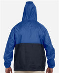 Harriton M750 Royal/ Navy — on model back