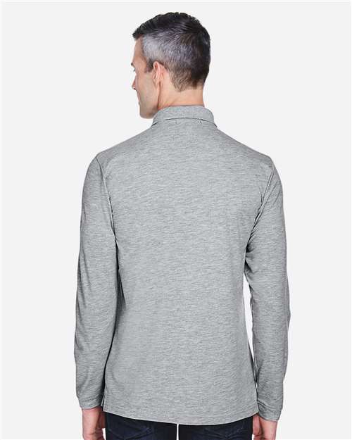 Harriton M265L Grey Heather — on model back