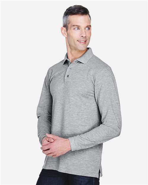 Harriton M265L Grey Heather — on model side