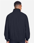 Harriton M740 Navy/ Black — on model back