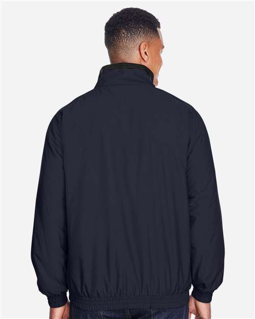 Harriton M740 Navy/ Black — on model back
