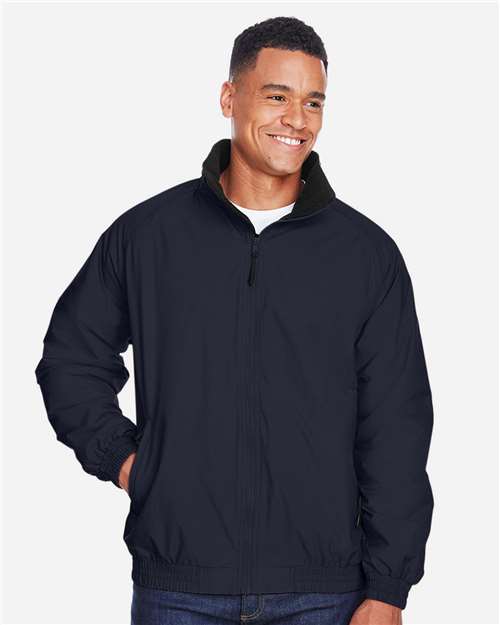 Harriton M740 Navy/ Black — on model front