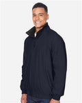 Harriton M740 Navy/ Black — on model side