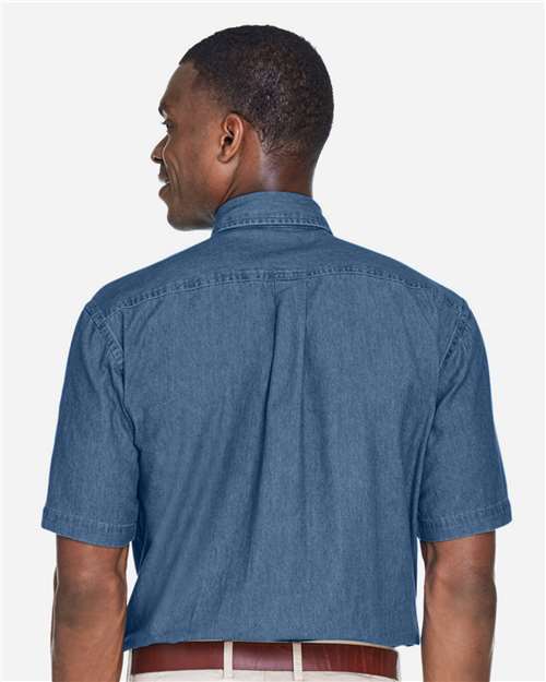 Harriton M550S Light Denim — on model back