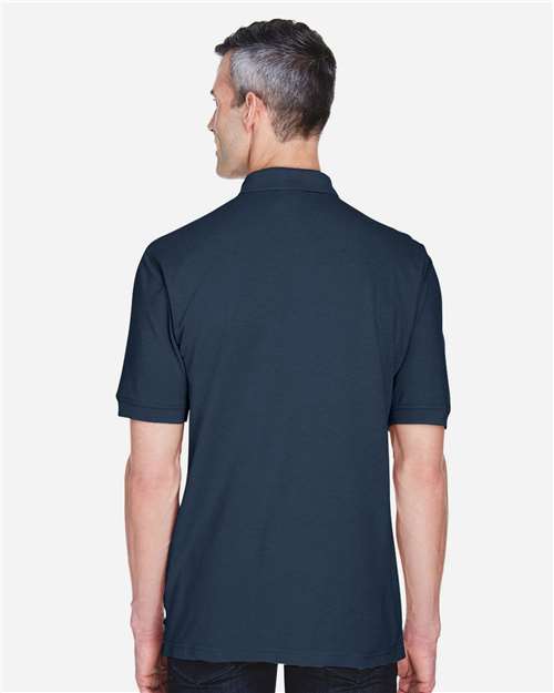 Harriton M265P Navy — on model back