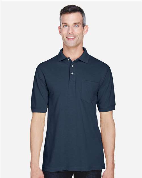 Harriton M265P Navy — on model front